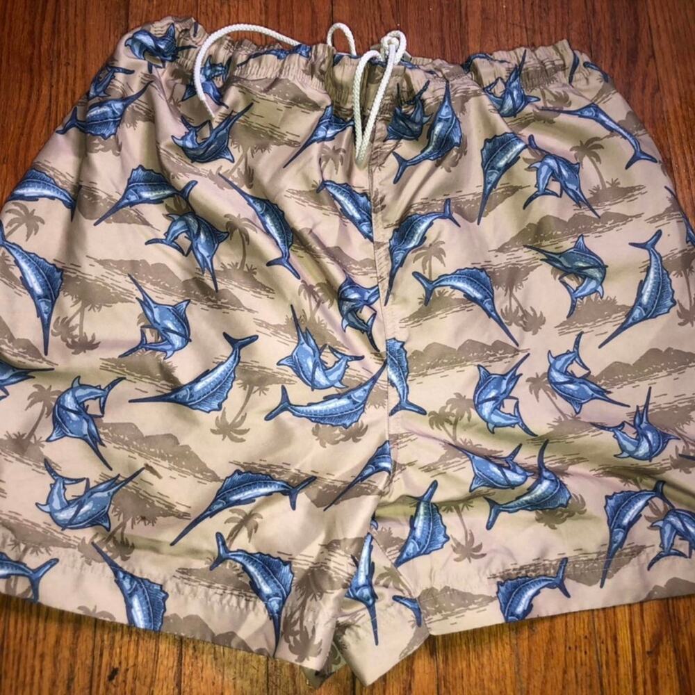 Tropical Palm Tree Sword Fish Mens Swim Trunks Shorts XL